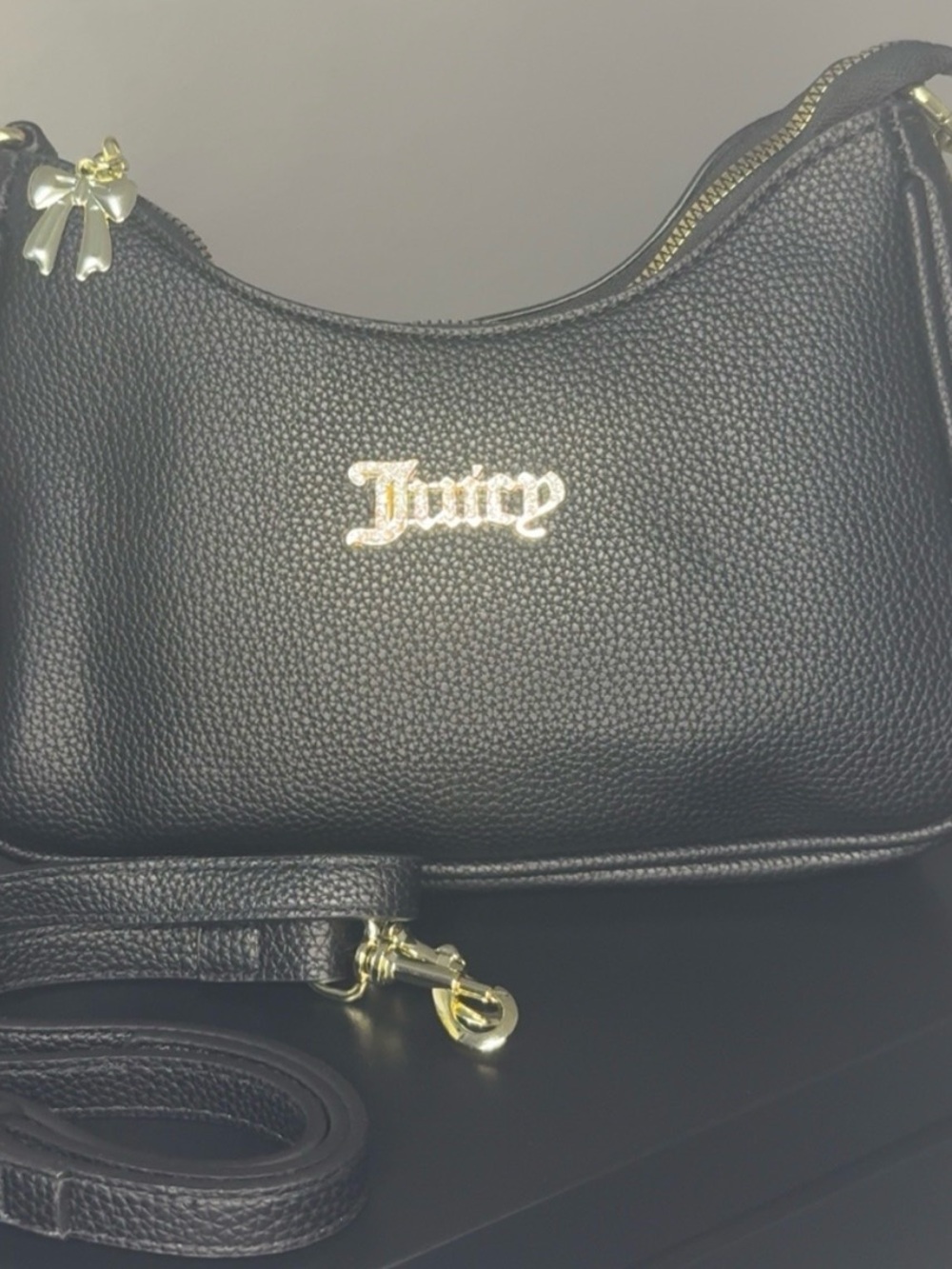 Juicy Couture Black Pebbled Leather Shoulder Crossbody with Gold Hardware